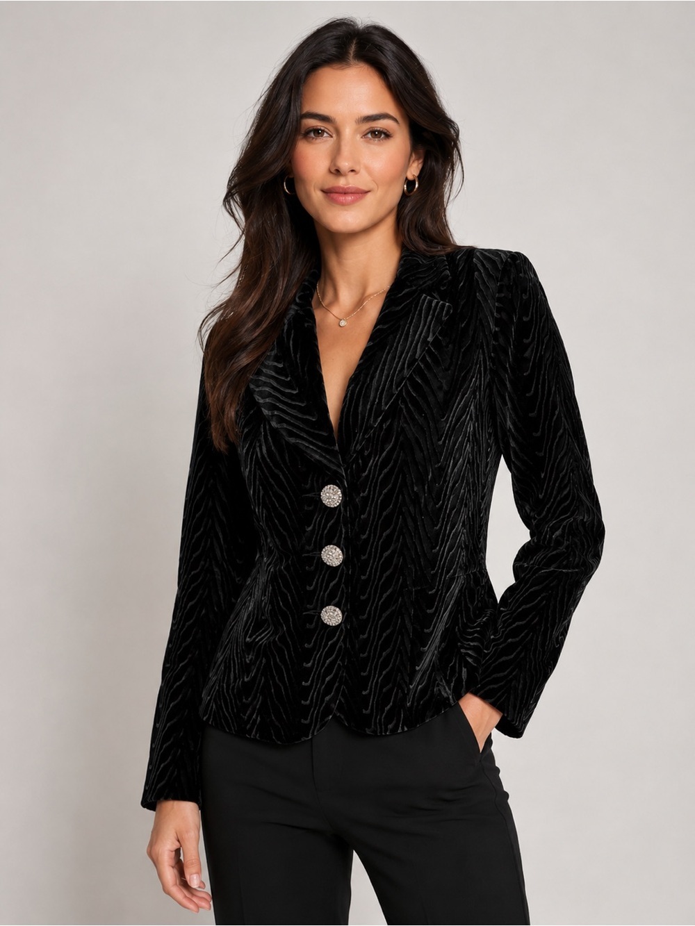 Mercedes New York Zebra Burnout Velvet Blazer Rhinestone Button Jacket M